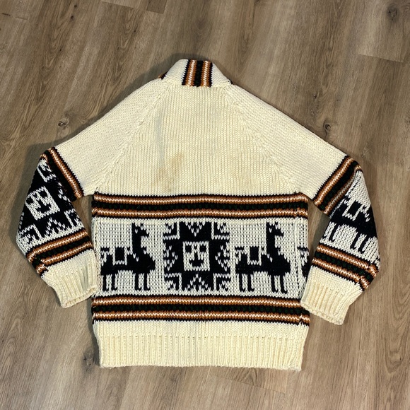 VTG 1970s Southwestern Open Front Sweater Shawl Cardigan Llamas Wool